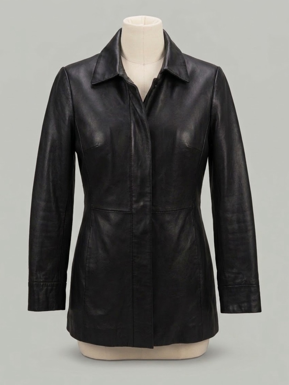 BANANA REPUBLIC Vintage Black Leather Car Coat Jacket XS Clean Edgy Y2K